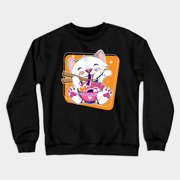 Cat Eating Ramen Gender Fluid Pride Crewneck Sweatshirt by CuddleswithCatsArt